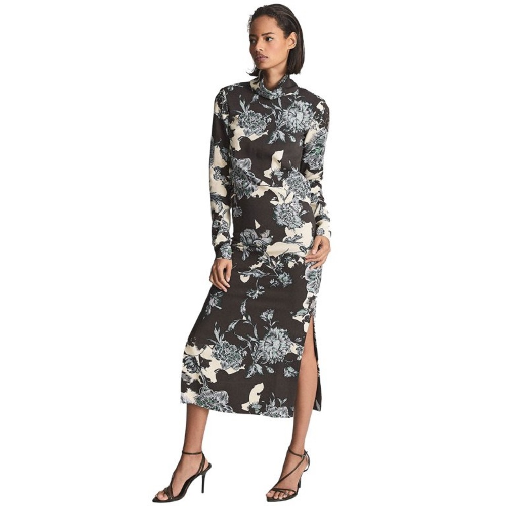 REISS Theresa Floral High Neck Midi Dress NWOT FLAW